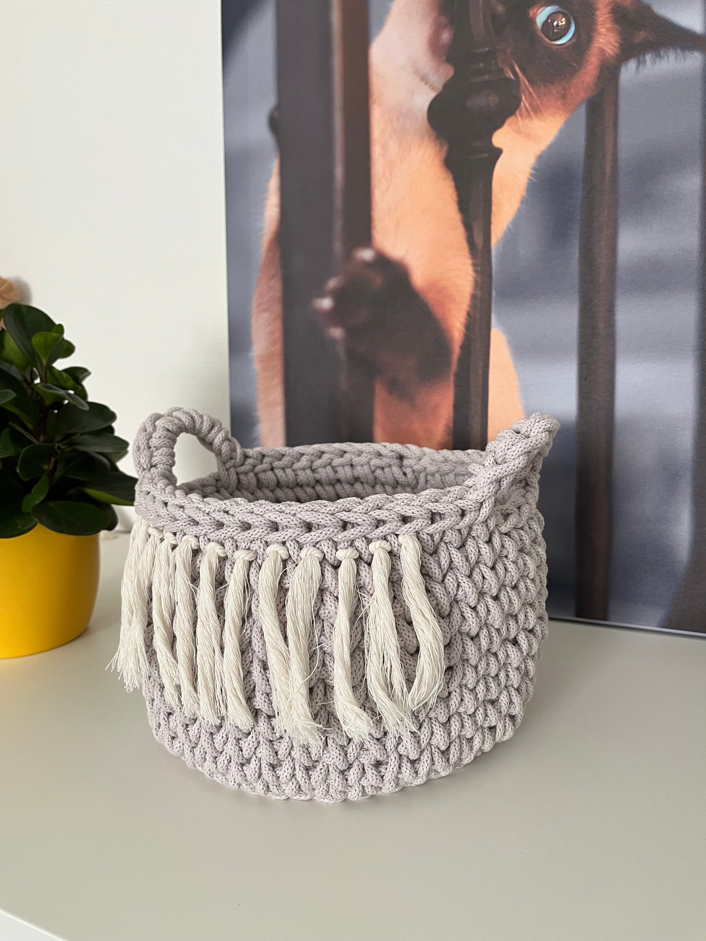 Handmade safari midi storage basket in recycled cotton cord for home organisation.