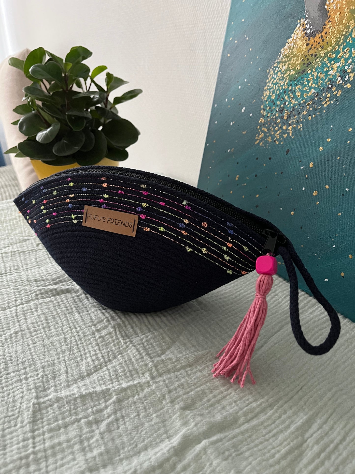 Shell pouch made from durable cord in Boho Navy Blue for everyday organisation.